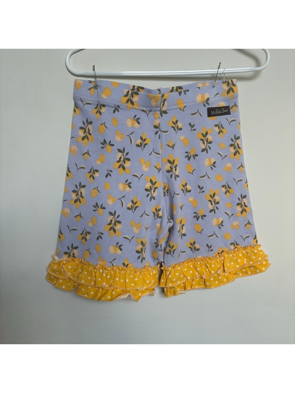 Matilda Jane Lemon Print Shorts Girls Size 10 NWT Ruffle Hem Blue Yellow